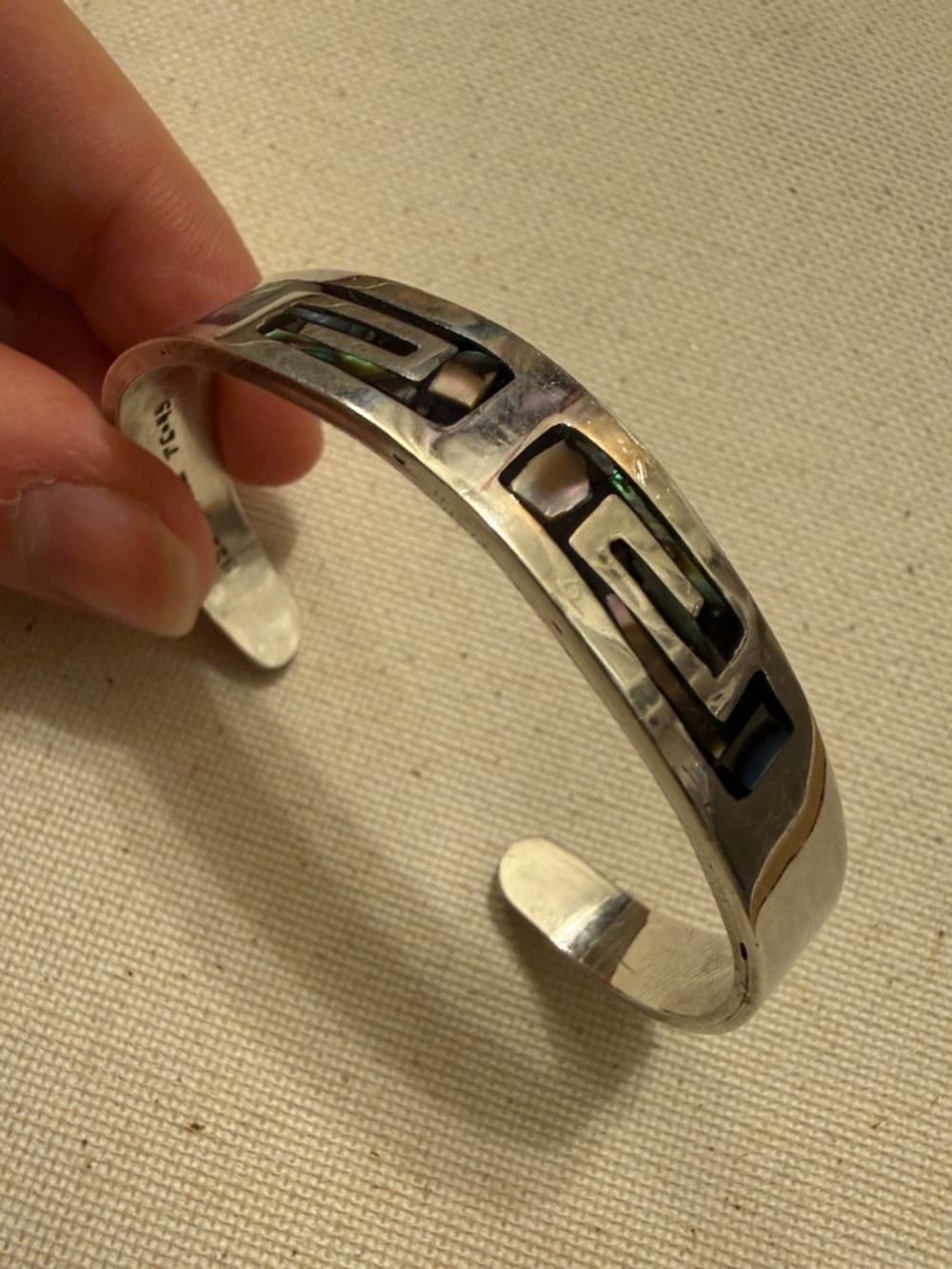 Beautiful Sterling Silver 925 Native American Cuff Bracelet W/ Iridescent Inlay